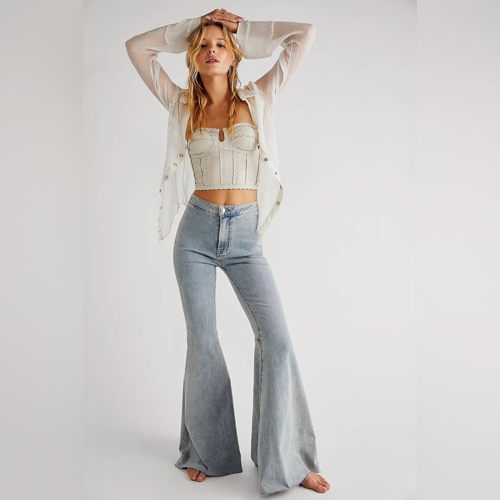 We The Free Light Wash Flare Jeans - High Rise Wide Leg